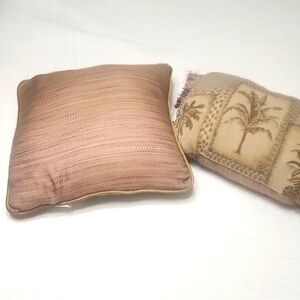 Throw pillows, set of 2, embroidered palm trees and pineapples, reversible